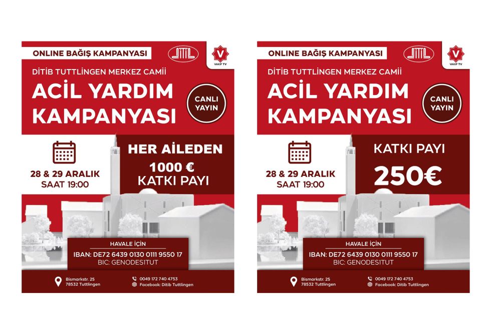 DİTİB Tuttlingen Merkez Camii’nden Acil Yardım Kampanyası 