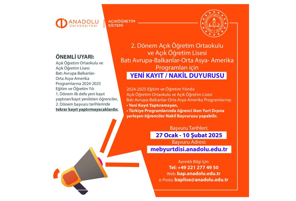 Avrupa’da Yaşayan Vatandaşlar için Açık Öğretim Fırsatı!
