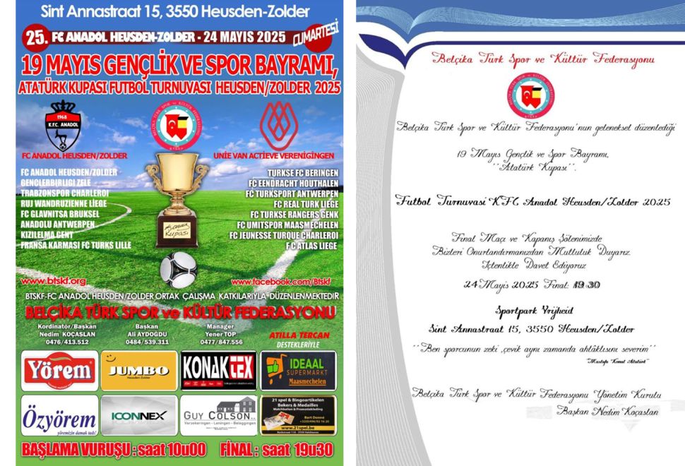 Belçika’da 19 Mayıs Coşkusu, Atatürk Kupası Finali 24 Mayıs’ta Heusden-Zolder’de