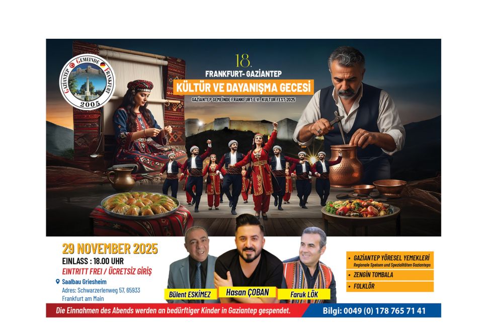 18. Gaziantep Kültür ve Dayanışma Gecesi Düzenleniyor